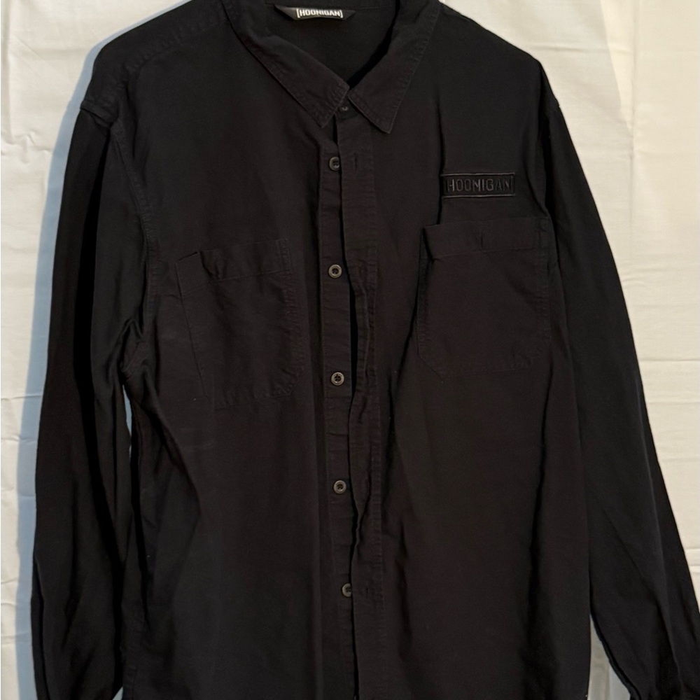 Hoonigan Branded Black and Black Button-Up Shirt